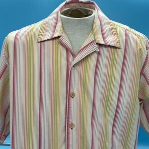 Tommy Bahama Vintage Striped Multicolor  Men's Shirt Large 100% Cotton